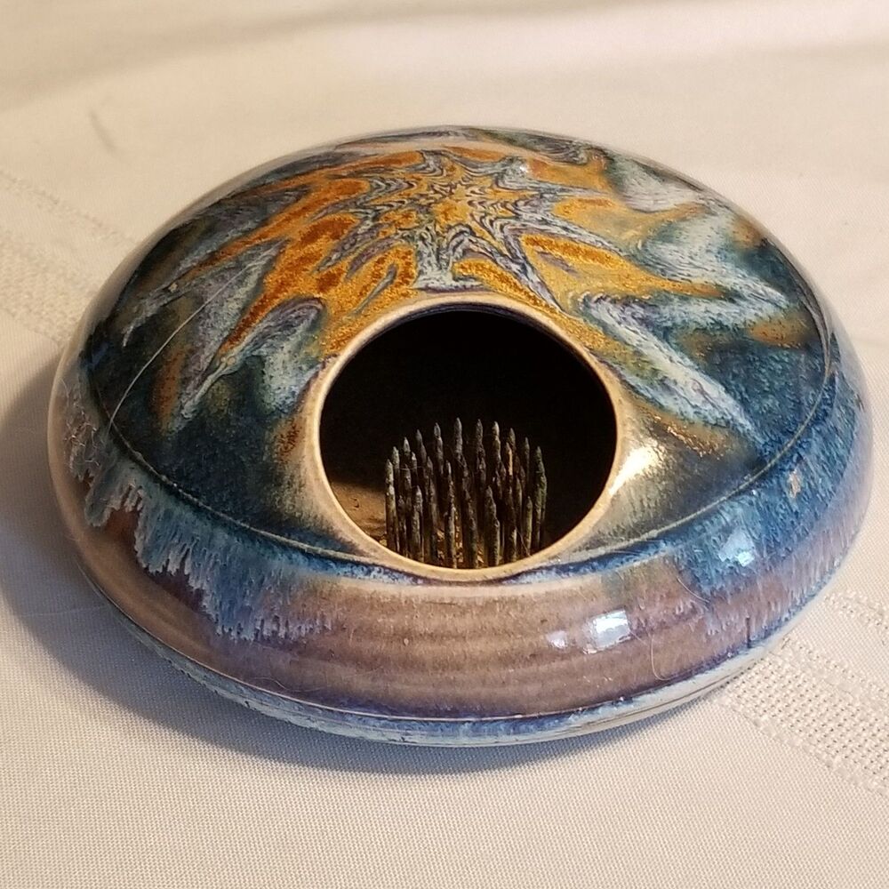 John Ing Pottery Flower Frog – Signed Studio Pottery, 5" Glazed